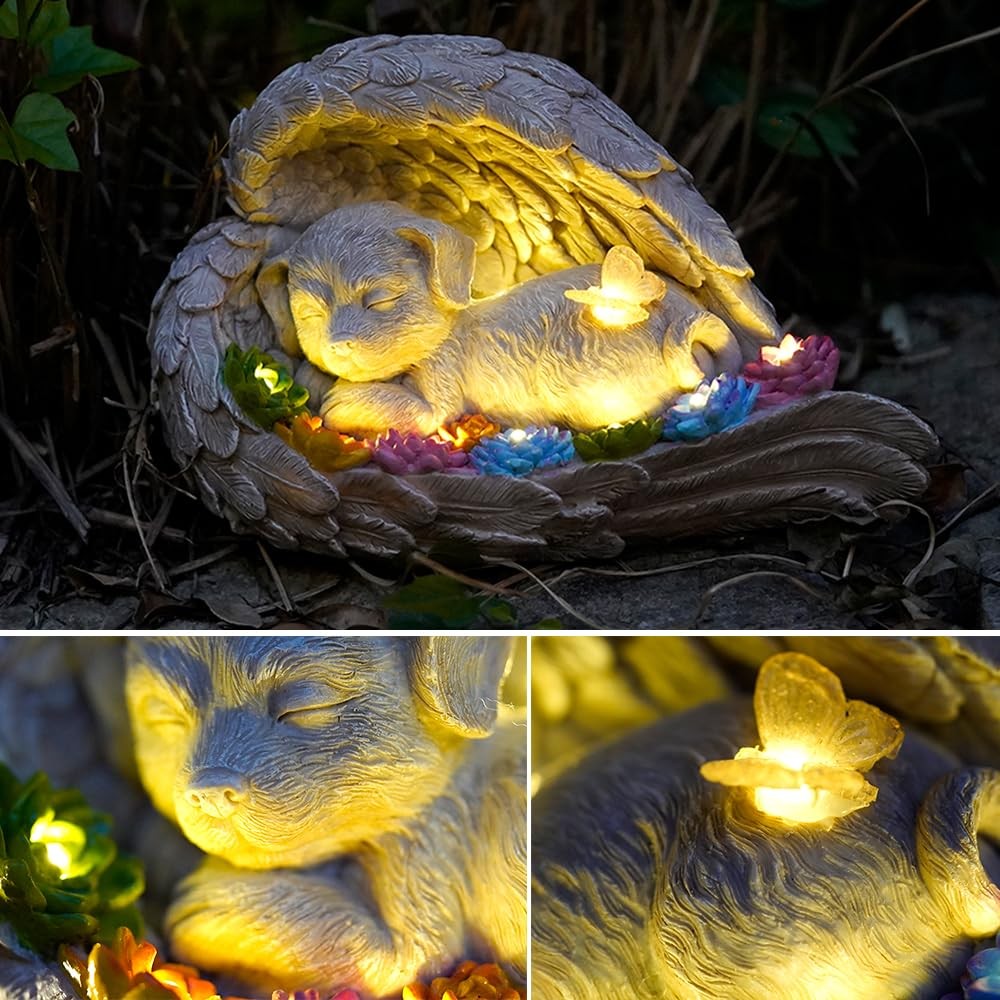 Dog Memorial StoneDog Memorial Pet Memorial Stone with Solar Angel Statue – I