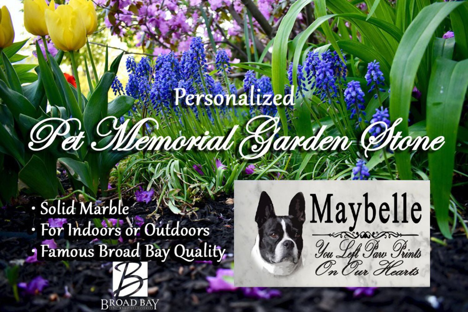 Boston Terrier Memorial Marble Stone Plaque Grave Marker or Garden Plaque