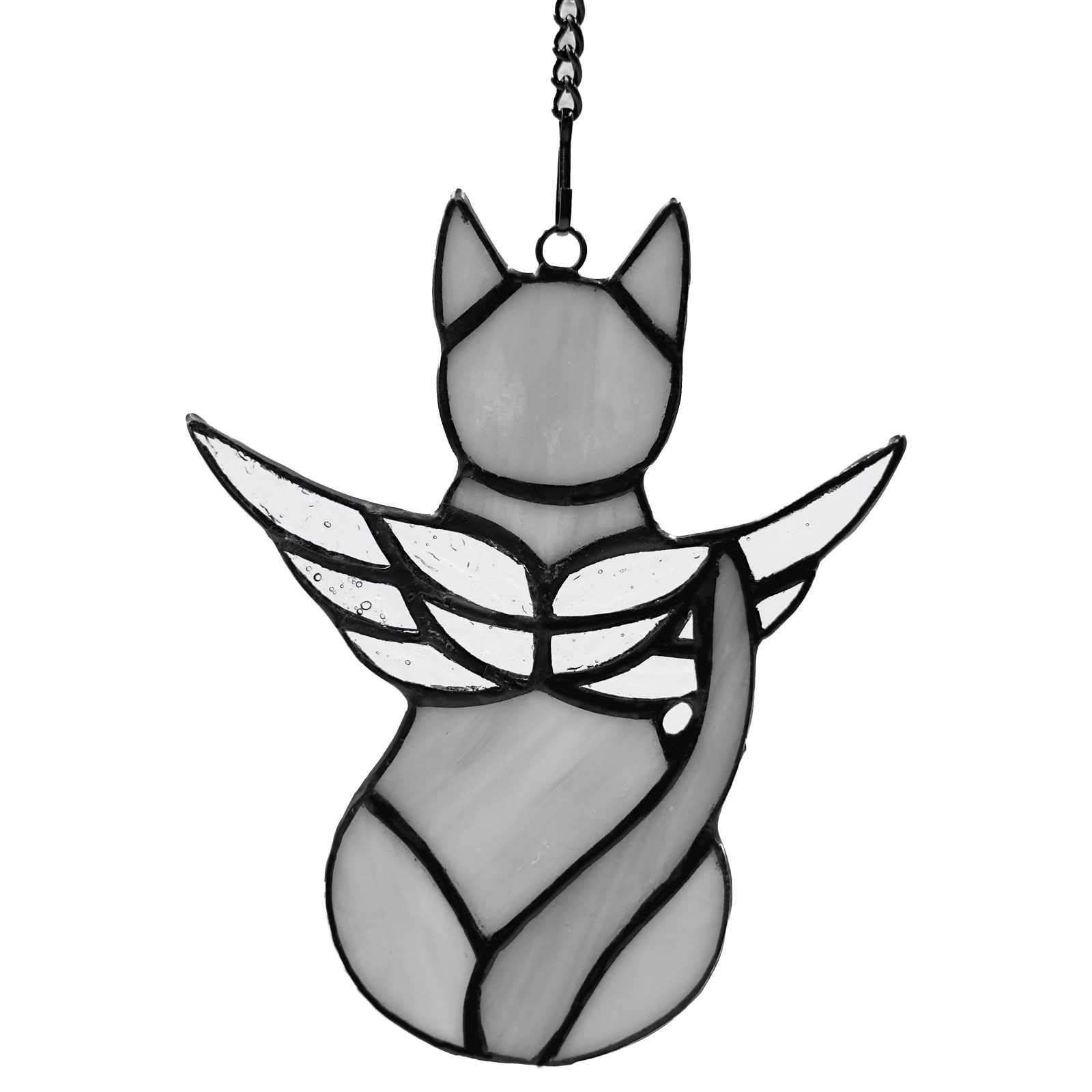FLUFFYCAPTAIN Handcrafted Stained Glass Grey Angel Cat Suncatcher – Pet Memorial