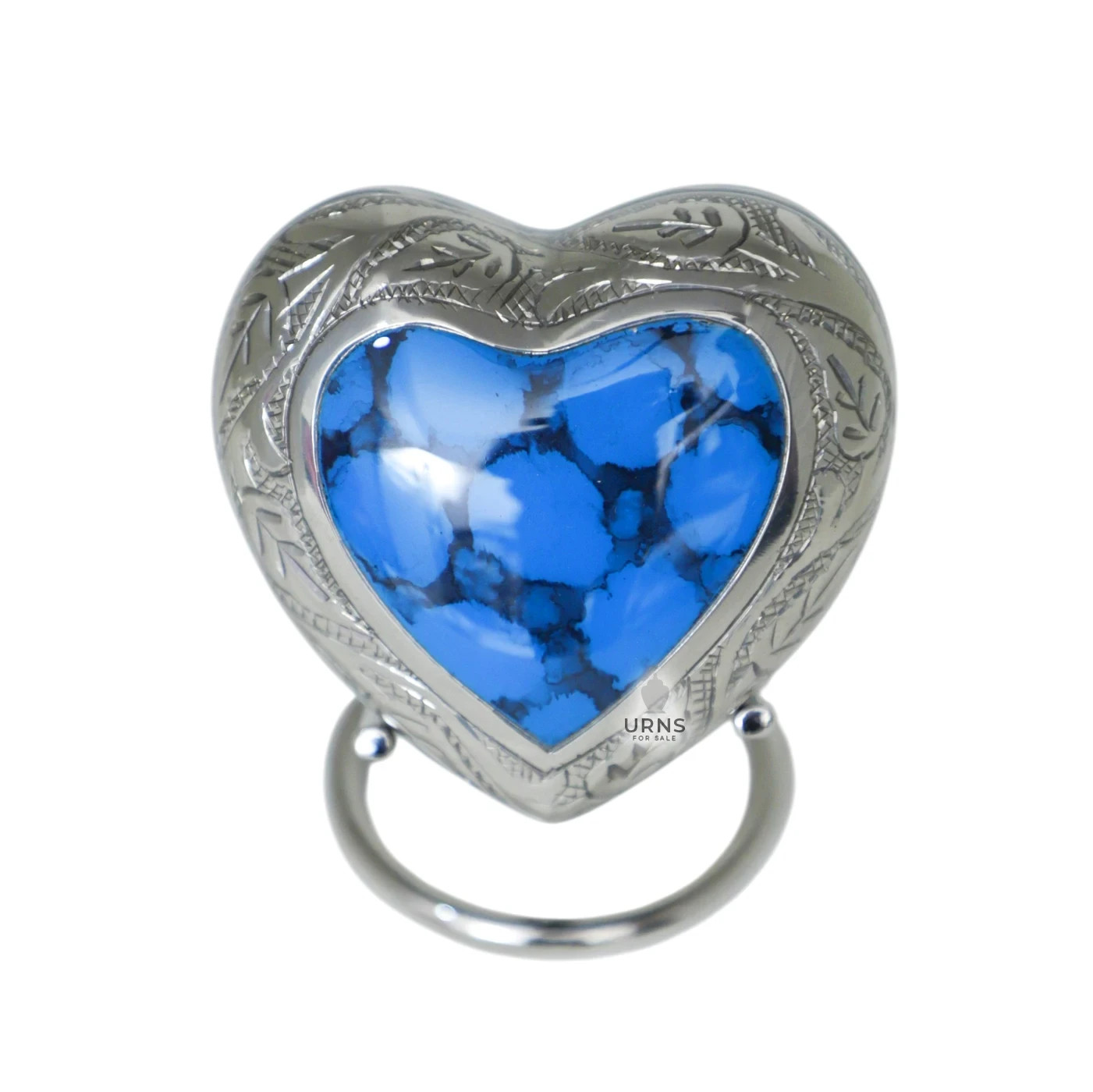 Blue & Silver Heart Brass Keepsake Urn – Elegant Memorial for Ashes