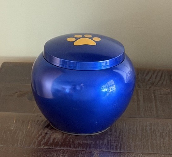 Paws Engraved Pet Cremation Blue Urn for Small Dogs and Cats Ashes