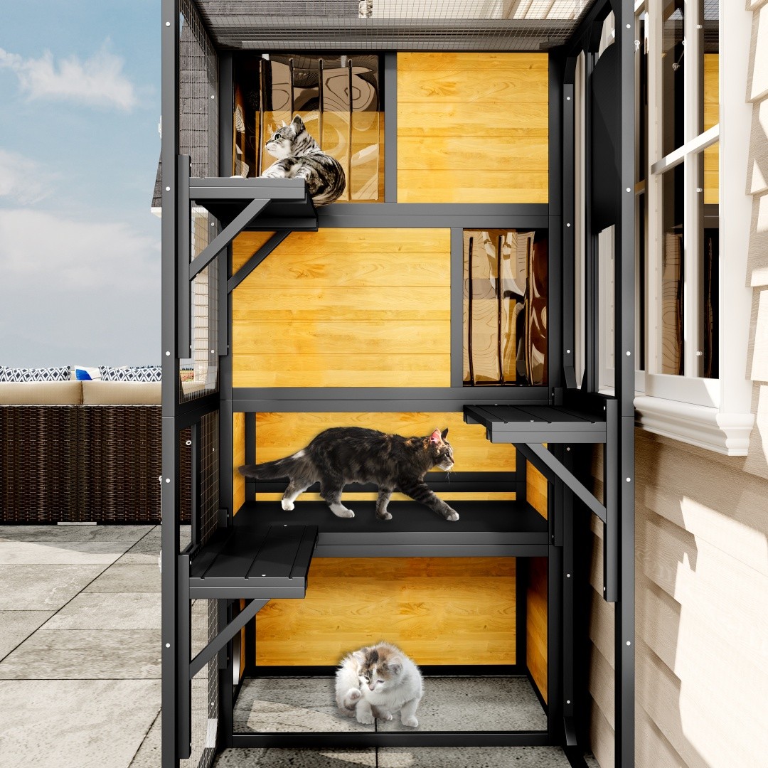 Large 4‑Tier Outdoor Cat Catio – Weatherproof Window‑Attached Enclosure with Pla
