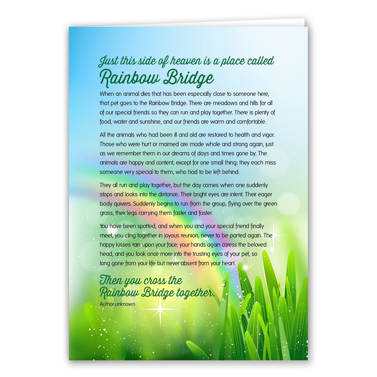 Rainbow Bridge Keepsake Pet Sympathy Card for Dog, Cat, Horse or Any Pet Loss…