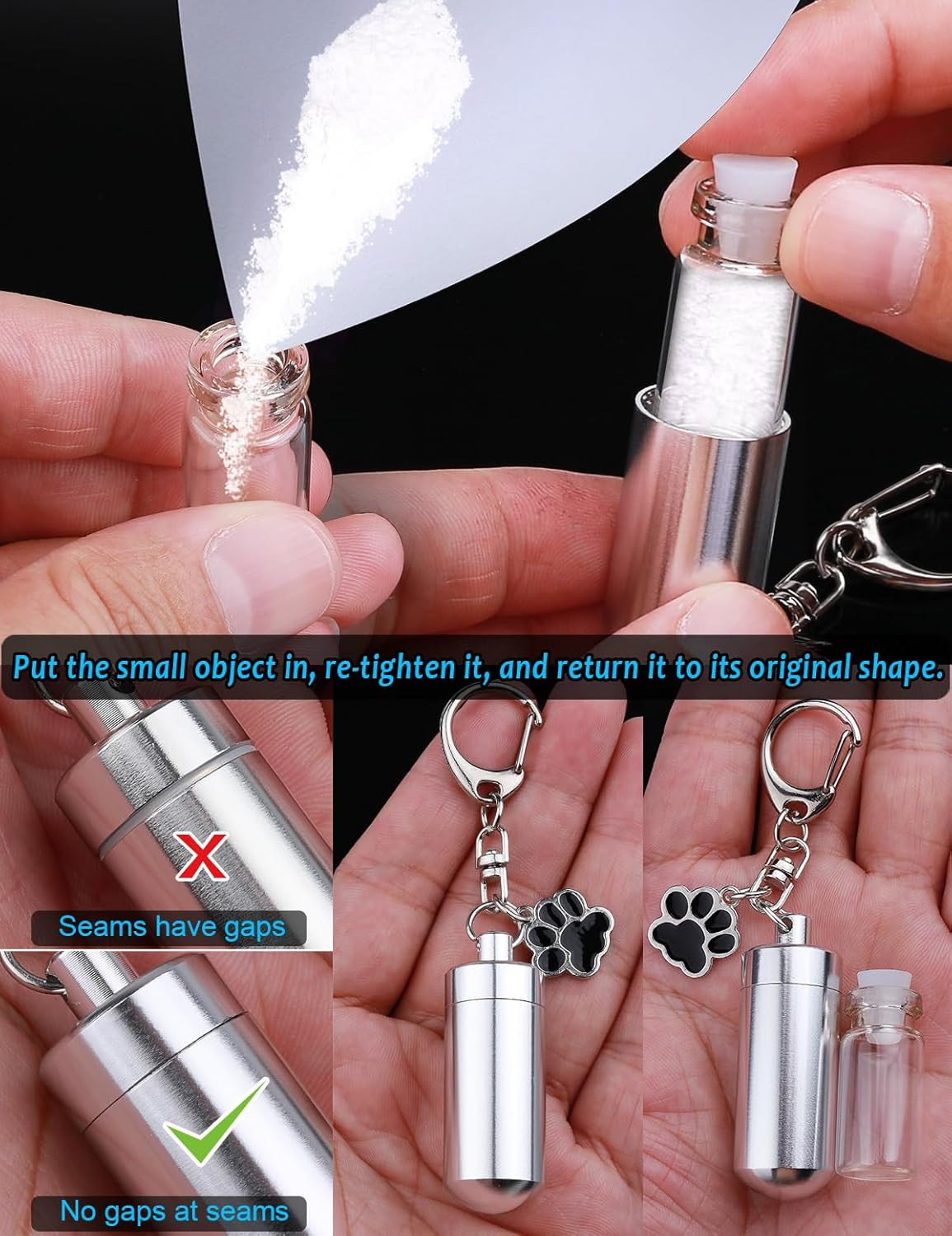 Waterproof Cremation Pet Urns Keychain for Dogs Ashes, Cylinder Cat Dog Urn for