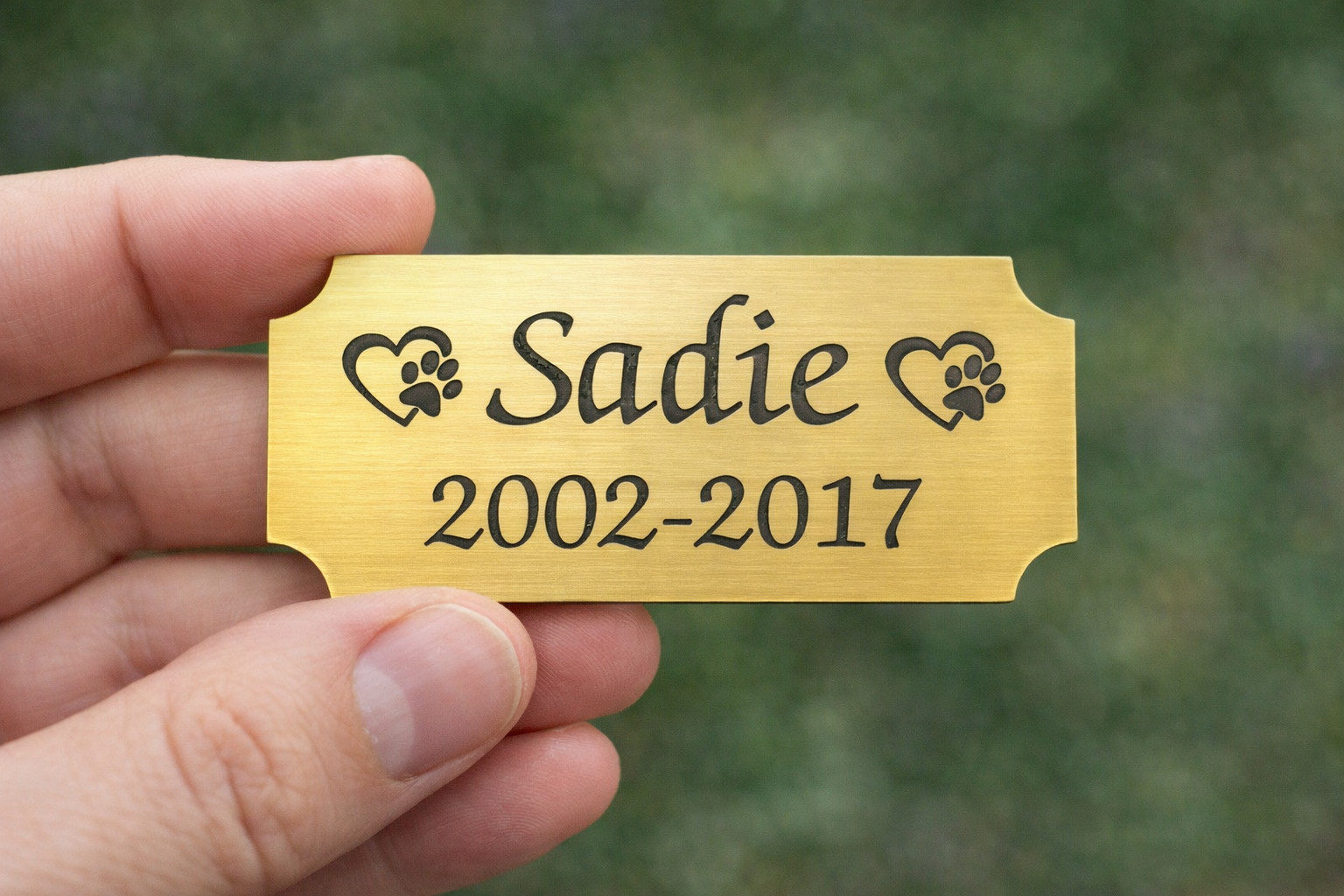 Custom Engraved Brushed Gold Tone Pet Name Urn Plaque w/ Adhesive (NO URN)