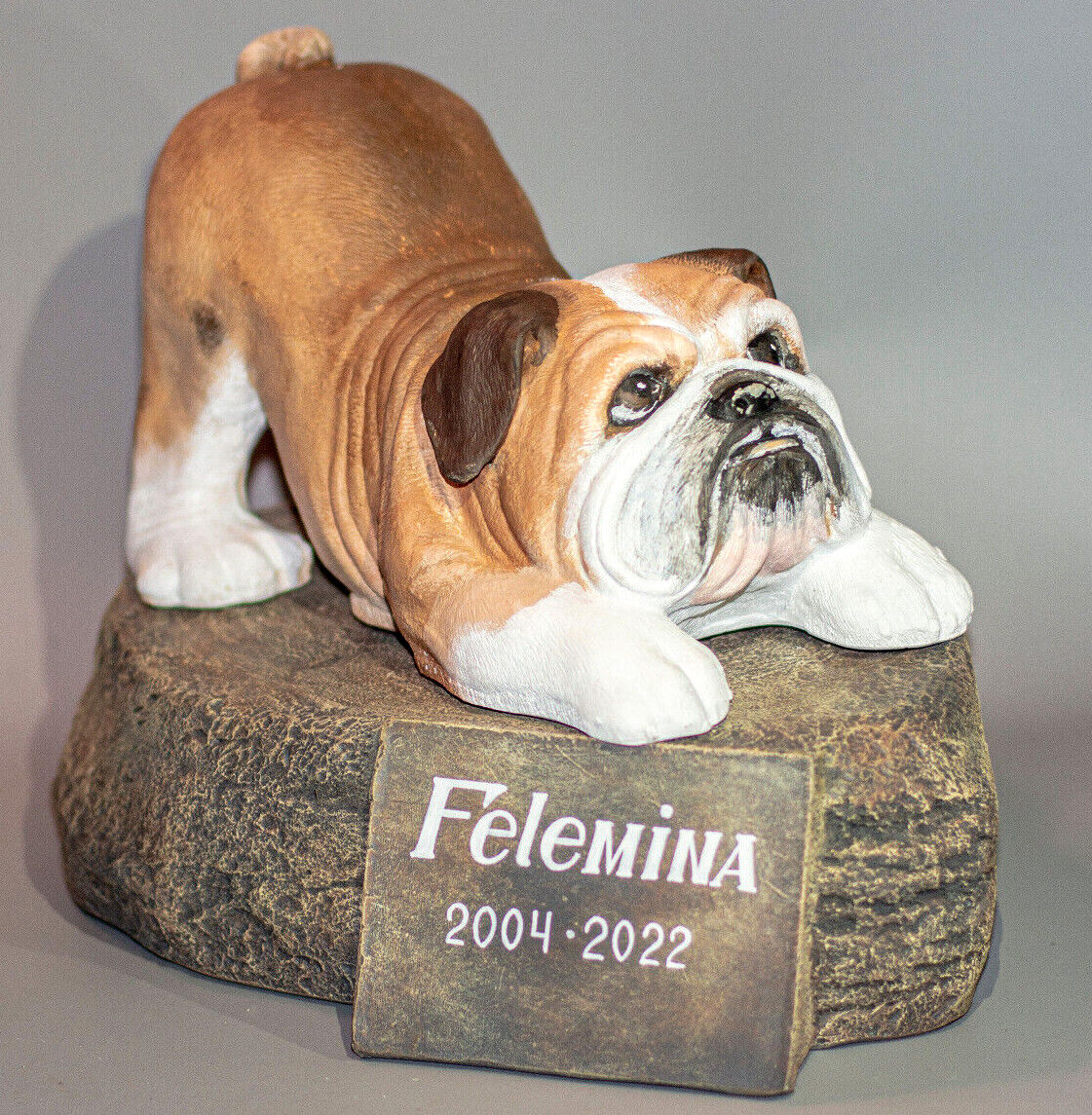 English Bulldog Memorial Headstone Urn Pet Ashes Statue Cemetery Marker Plaque