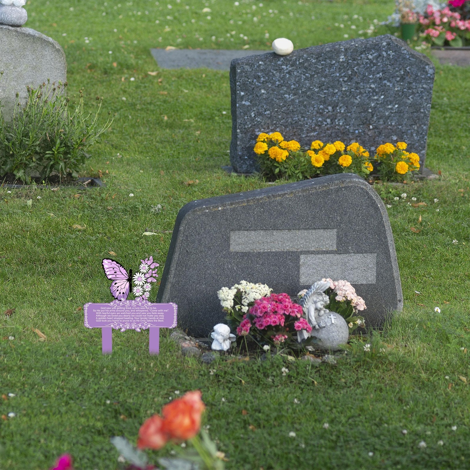 Memorial Stakes Grave Decorations for Cemetery Butterfly Metal Waterproof Pla…
