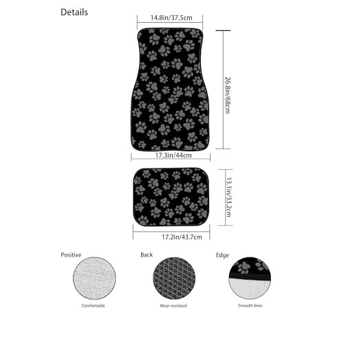 Paw Print Car Floor Mats Carpet Universal Abstract Cat or Dog Black Grey