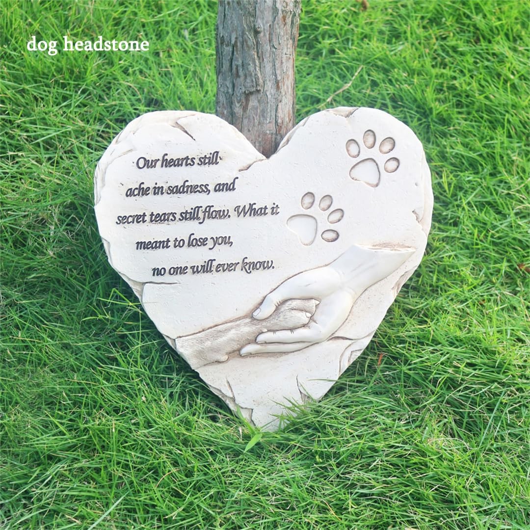 Heart Shaped Pet Memorial Stone Dog Grave Marker Garden Remembrance Plaque