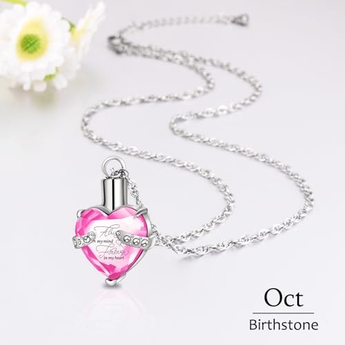 Crystal Urn Necklace for Human Ashes Heart Birthstone Memorial Cremation Pink
