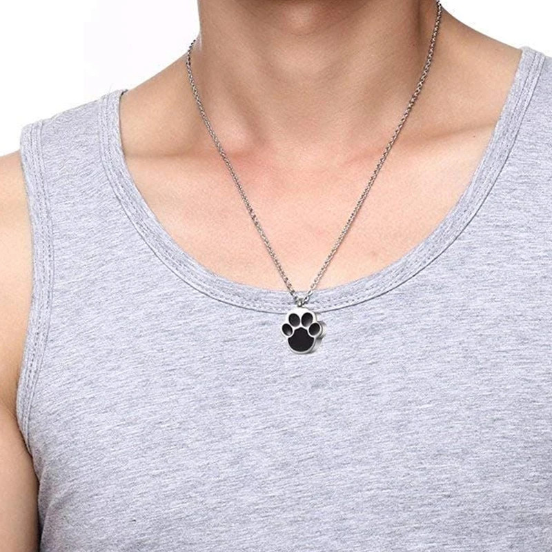 Pet Paw Print Cremation Jewelry Ashes Urn Necklace Dog Cat Memorial Pendant
