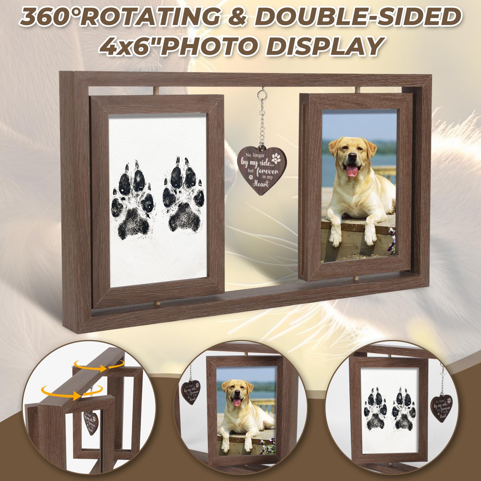Znysuyii Pet Memorial Gifts For Loss Of Dog Cat Rotating Wooden 4X6 Picture