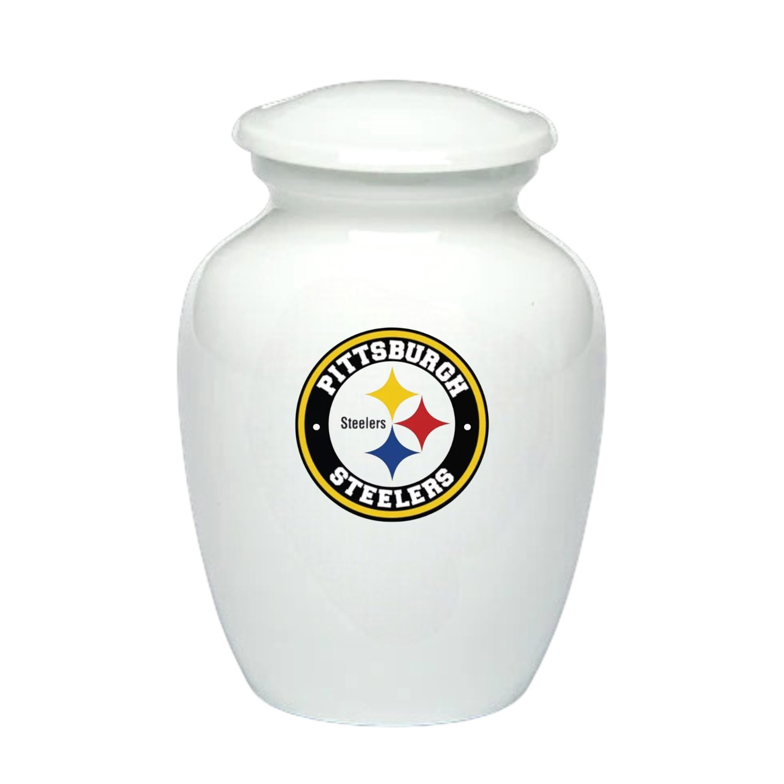 White Cremation Memorial Ashes Urn Pittsburgh Steelers Football Theme with Bag