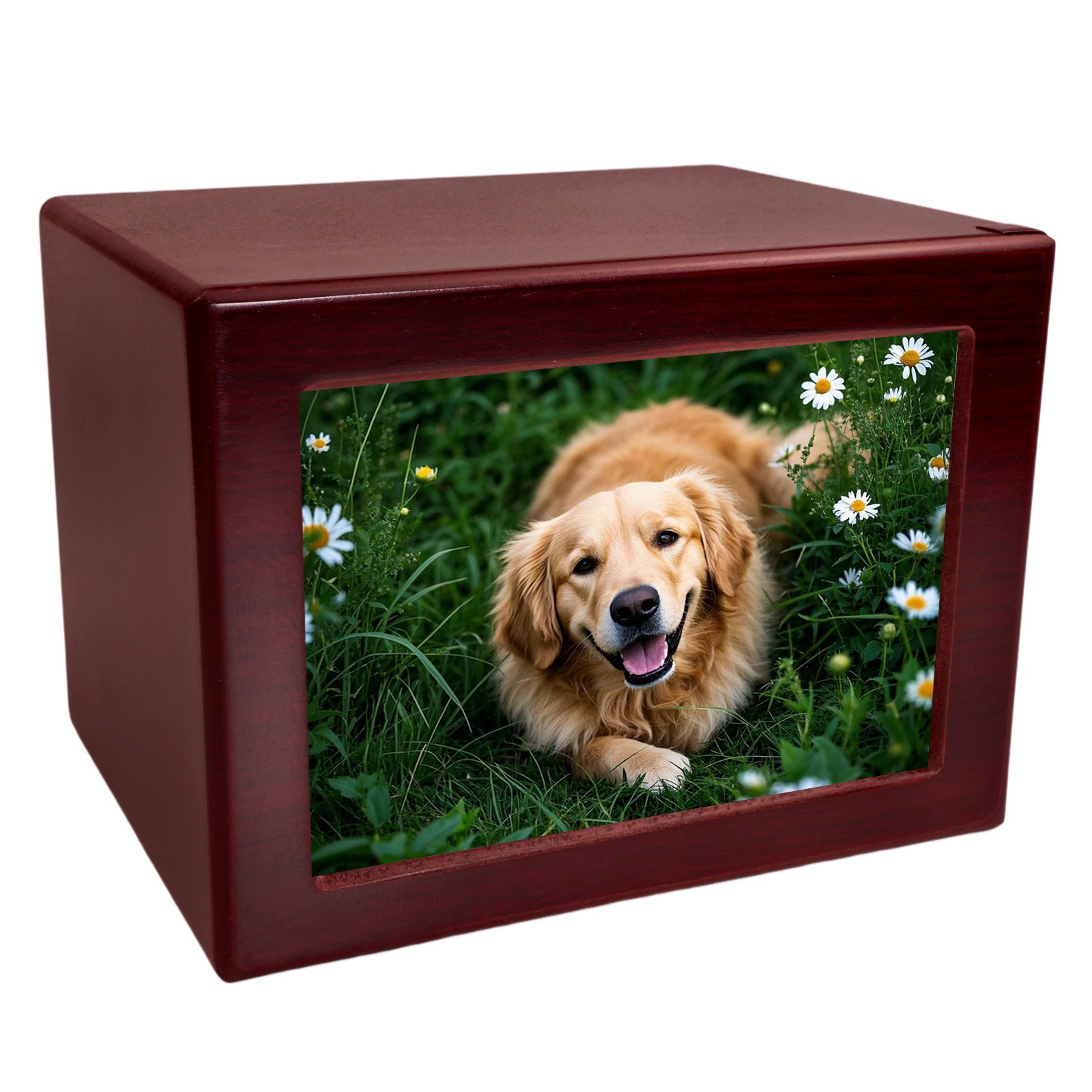 Funeral Cremation Urn with Photo Frame 5*4.8in For Dogs & Cats Wooden(Red, L)
