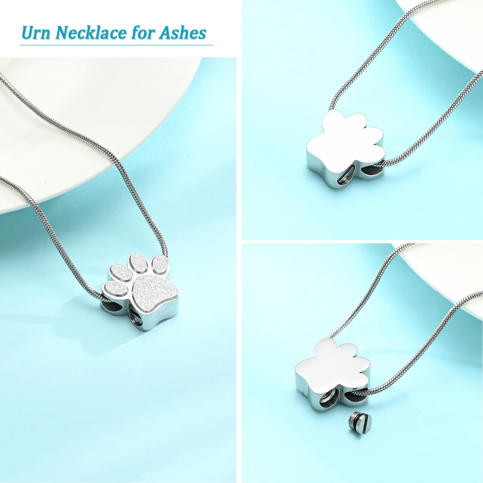 Hearbeingt Pet Cremation Jewelry For Ashes Urn Necklace Paw Print Pet Keepsake