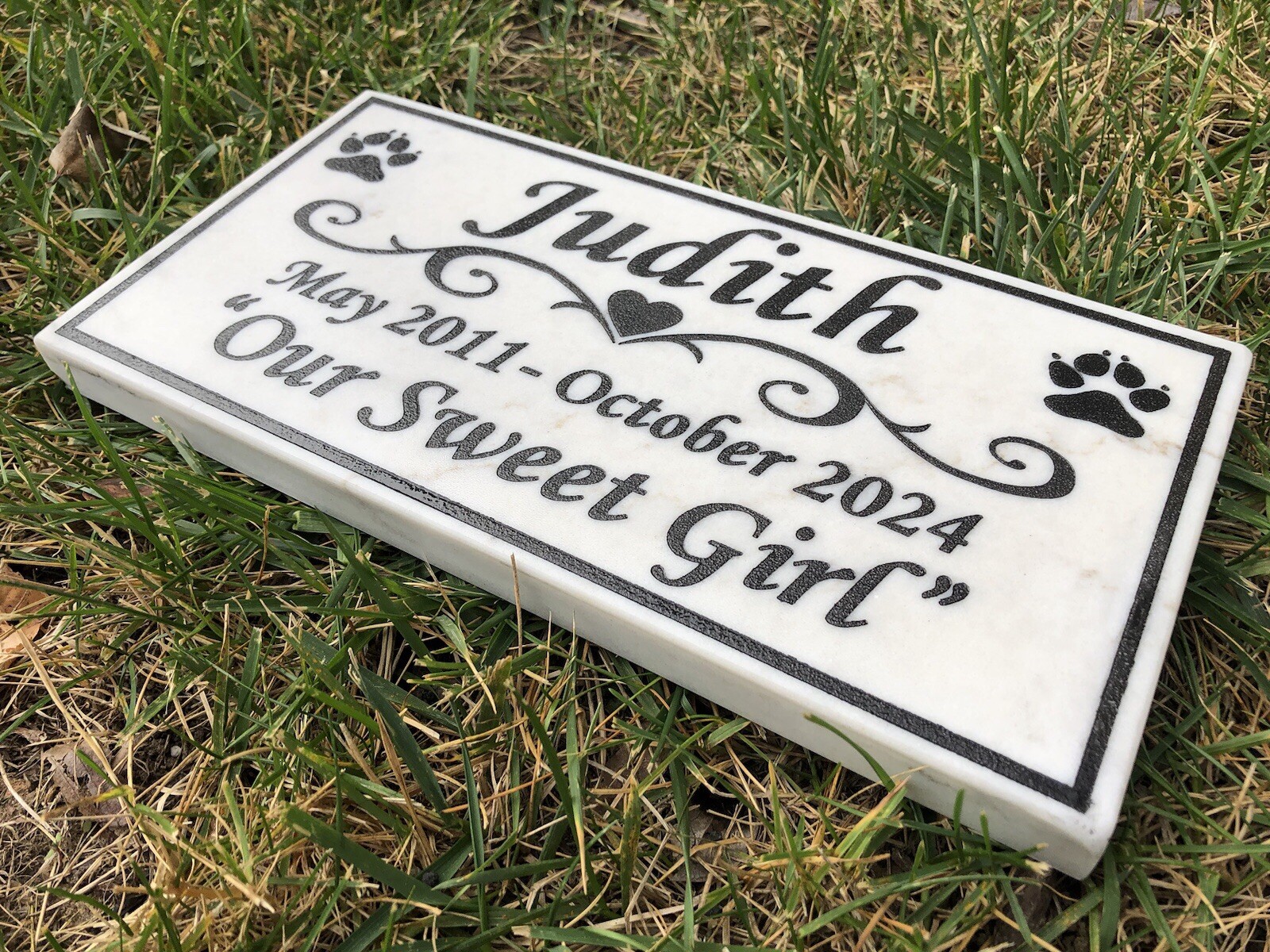 12″x 6″x 3/4″ Custom Engraved Stone Pet Memorial,Grave Marker Marble Plaque