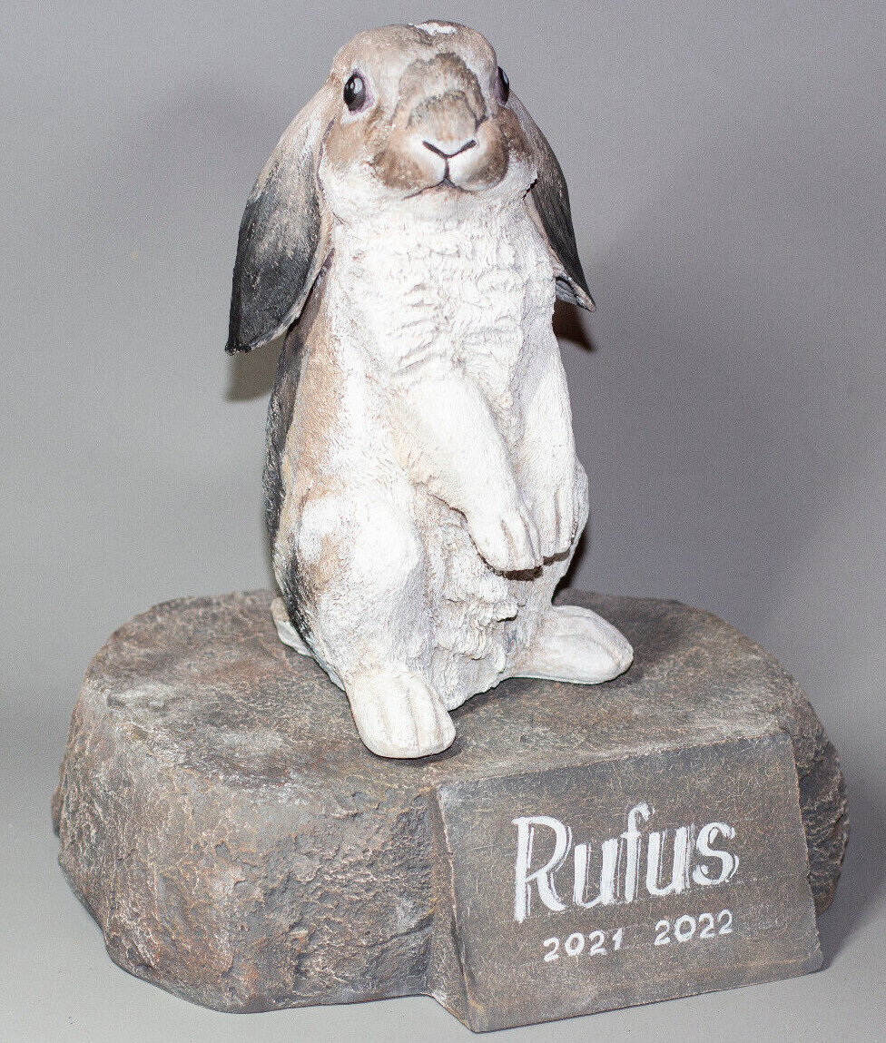 Lop Eared Rabbit Urn Bunny Ashes Pet Memorial Stone Figurine Unique Grave Marker