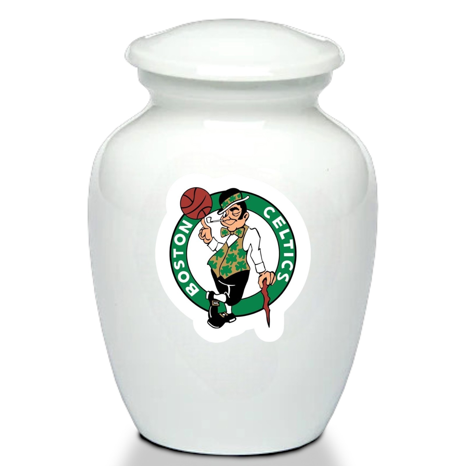 Boston Celtics Basketball Style Cremation Urn Adult Ashes White Metal 8 In Urns
