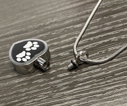 Two White Paw Prints Heart Memorial Necklace (J-027)