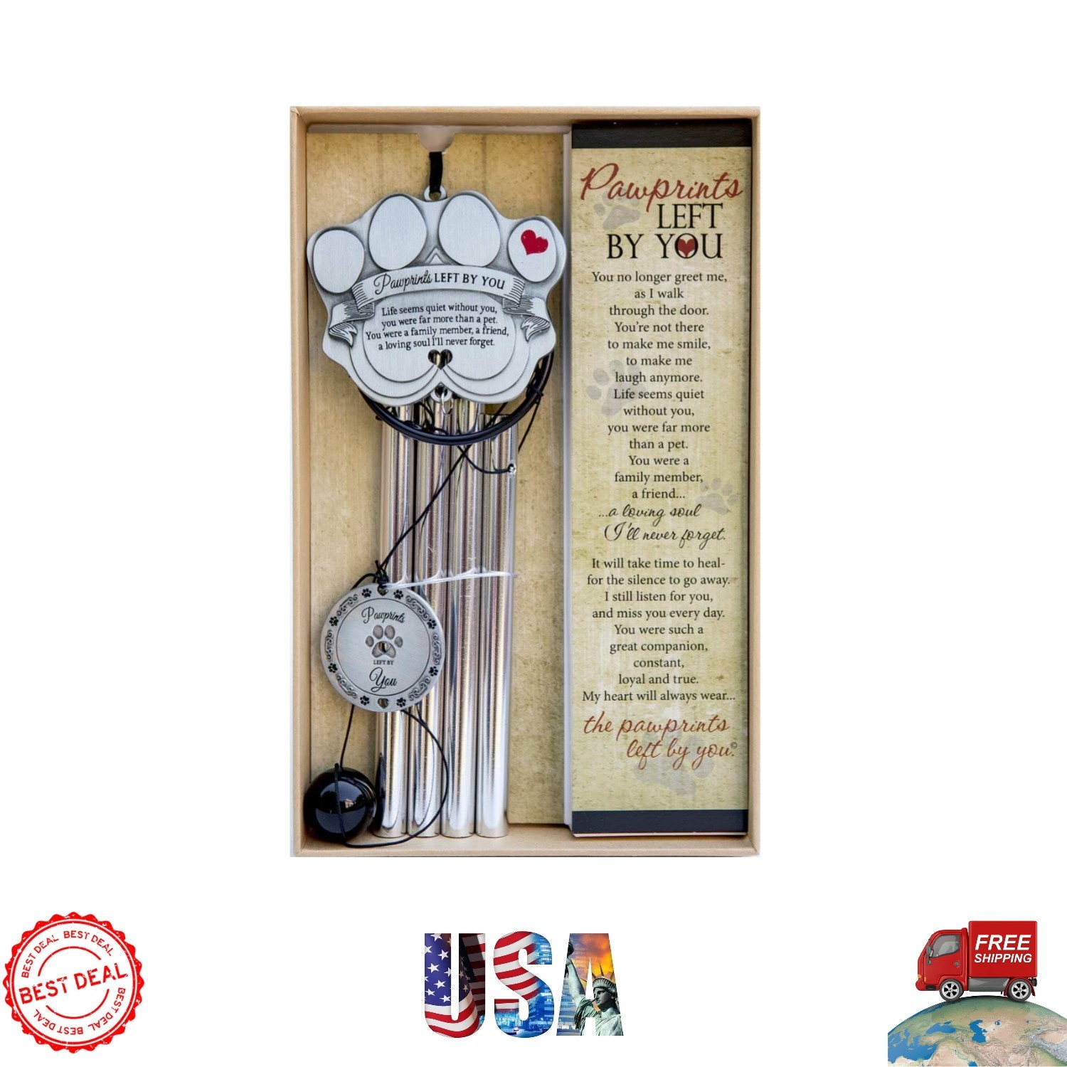 Soothing 18″ Pet Memorial Wind Chime – Includes Comfort Poem and Gift Box