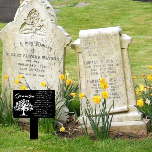 Memorial Metal Grave Marker, Waterproof Cemetery Decorations with Cross Grandpa