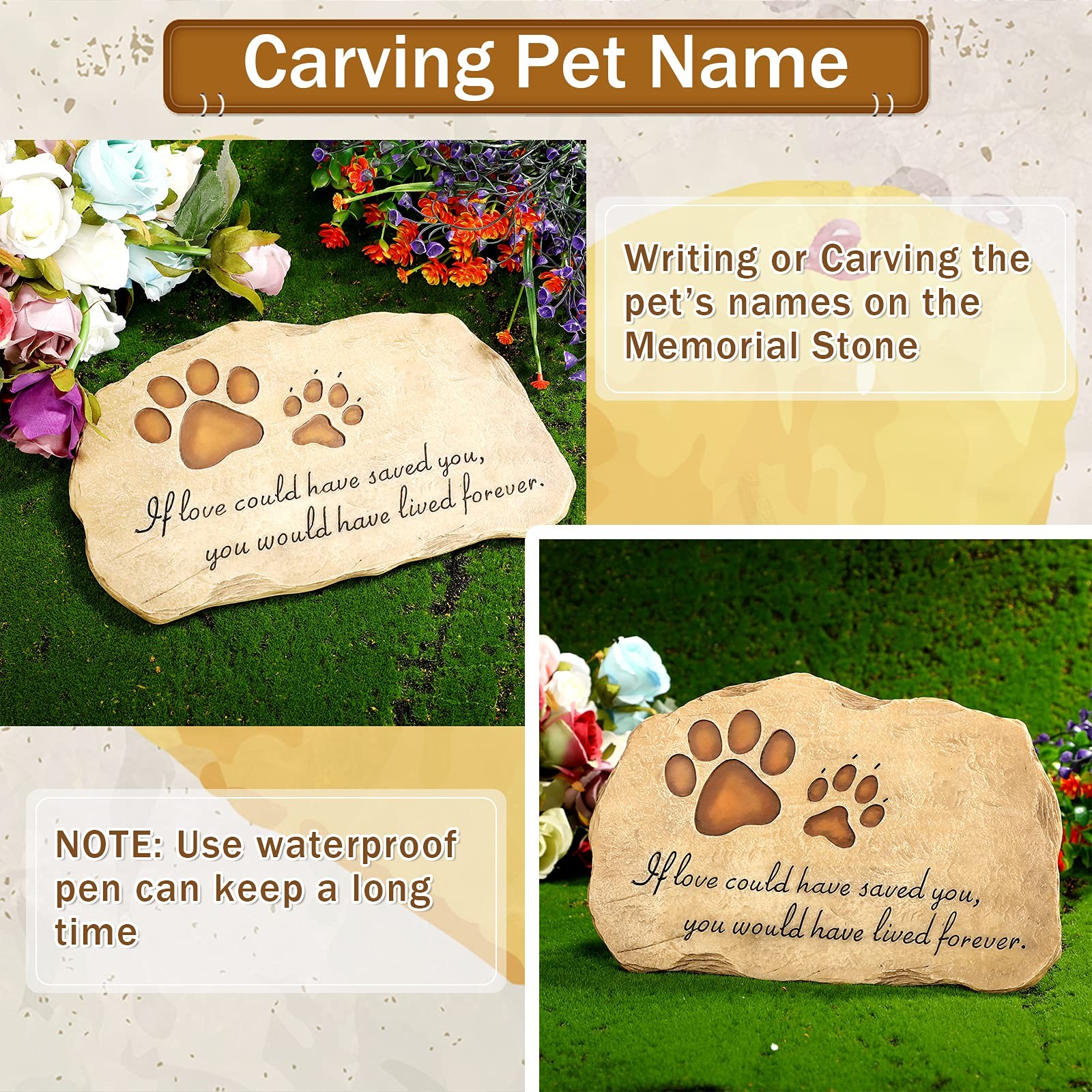 Pet Memorial Stone Pet Memory Stepping Stone Cat Dog Headstone Garden Memoria…