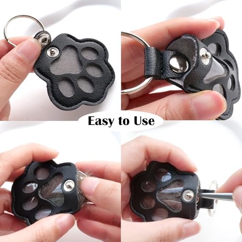 Pet Fur Keepsake Dog Hair Keychain Leather Paw Charm Key Chain Pet Dark Coffee