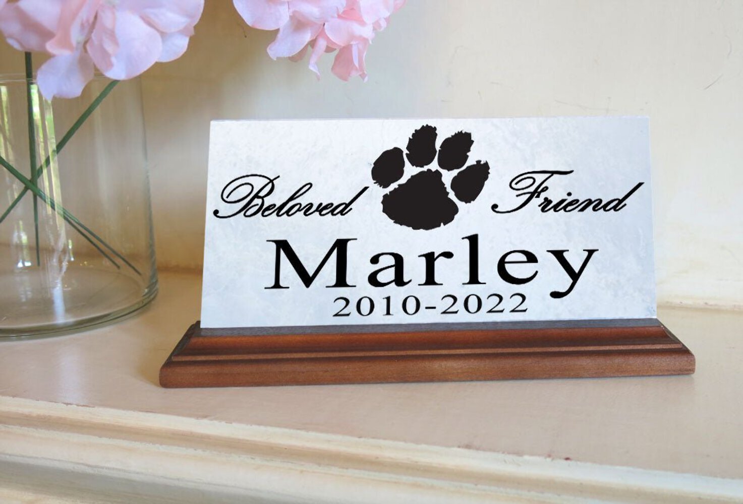 Dog Memorial Plaque Keepsake Sign for Shelf Or Mantel Personalized Pet Name & Da