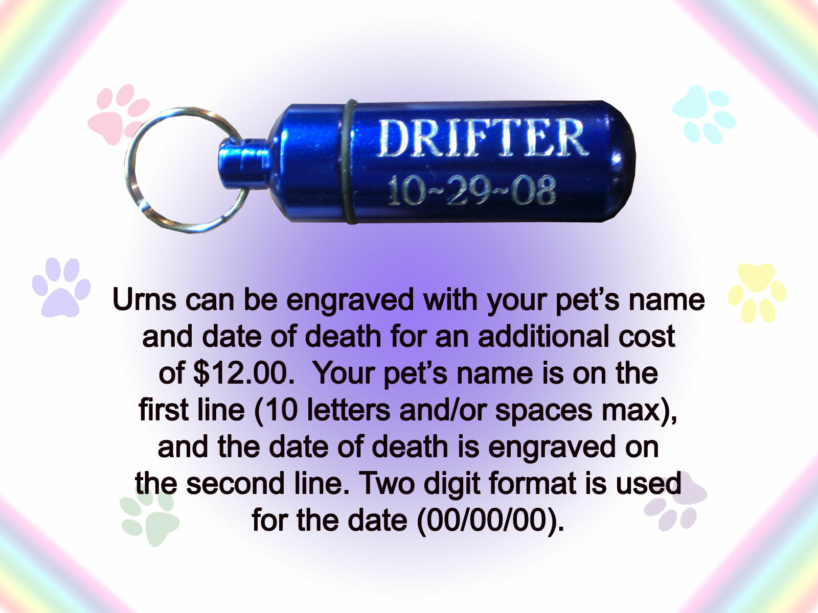 Pet Keepsake Urn Key Ring Dog Angel Memorial Choice of Colors and Engraving