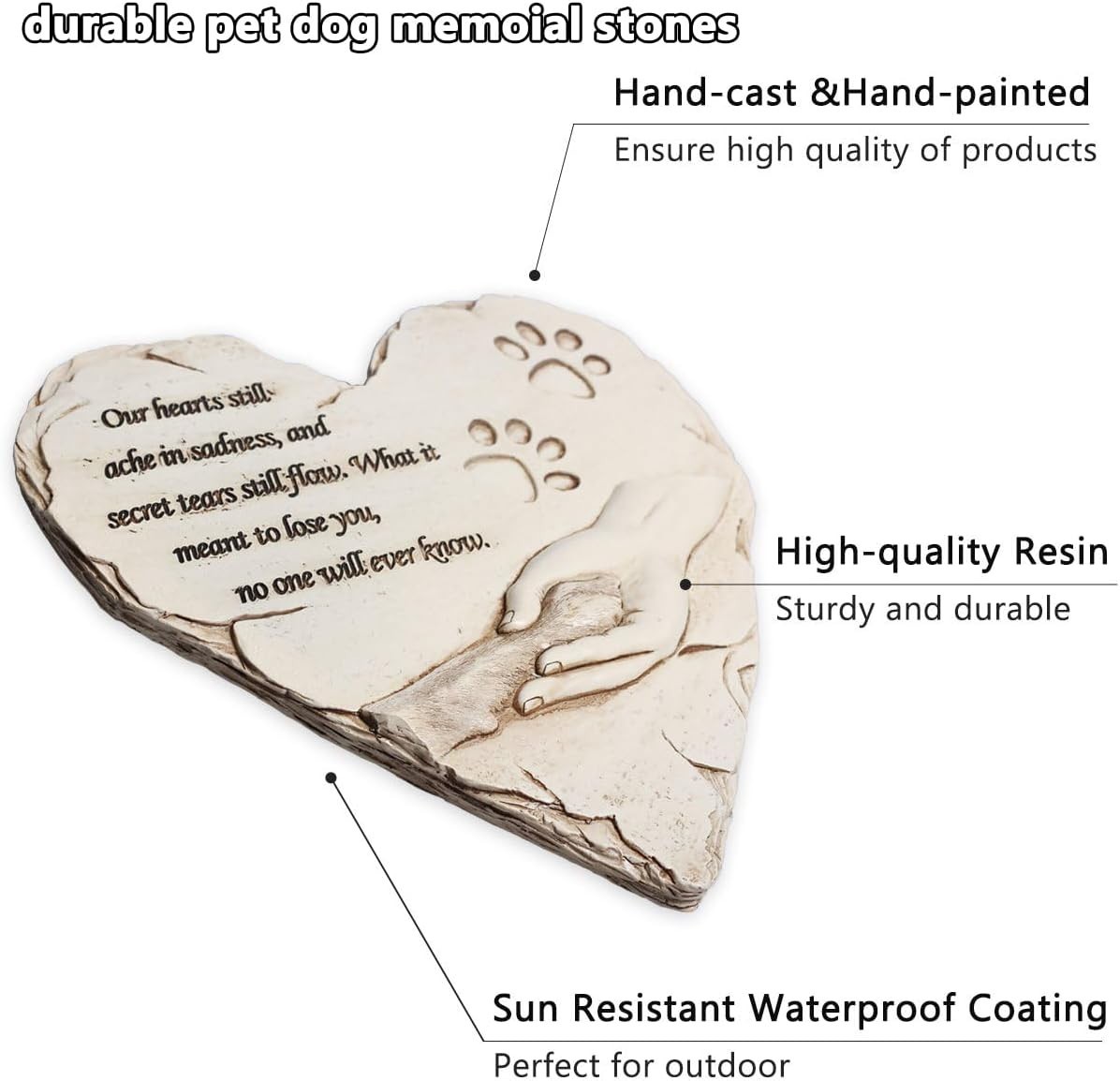 Heart-Shaped Dog Memorial Stone – Handcrafted Resin Sympathy Gift, 9.7″ x 9.3″