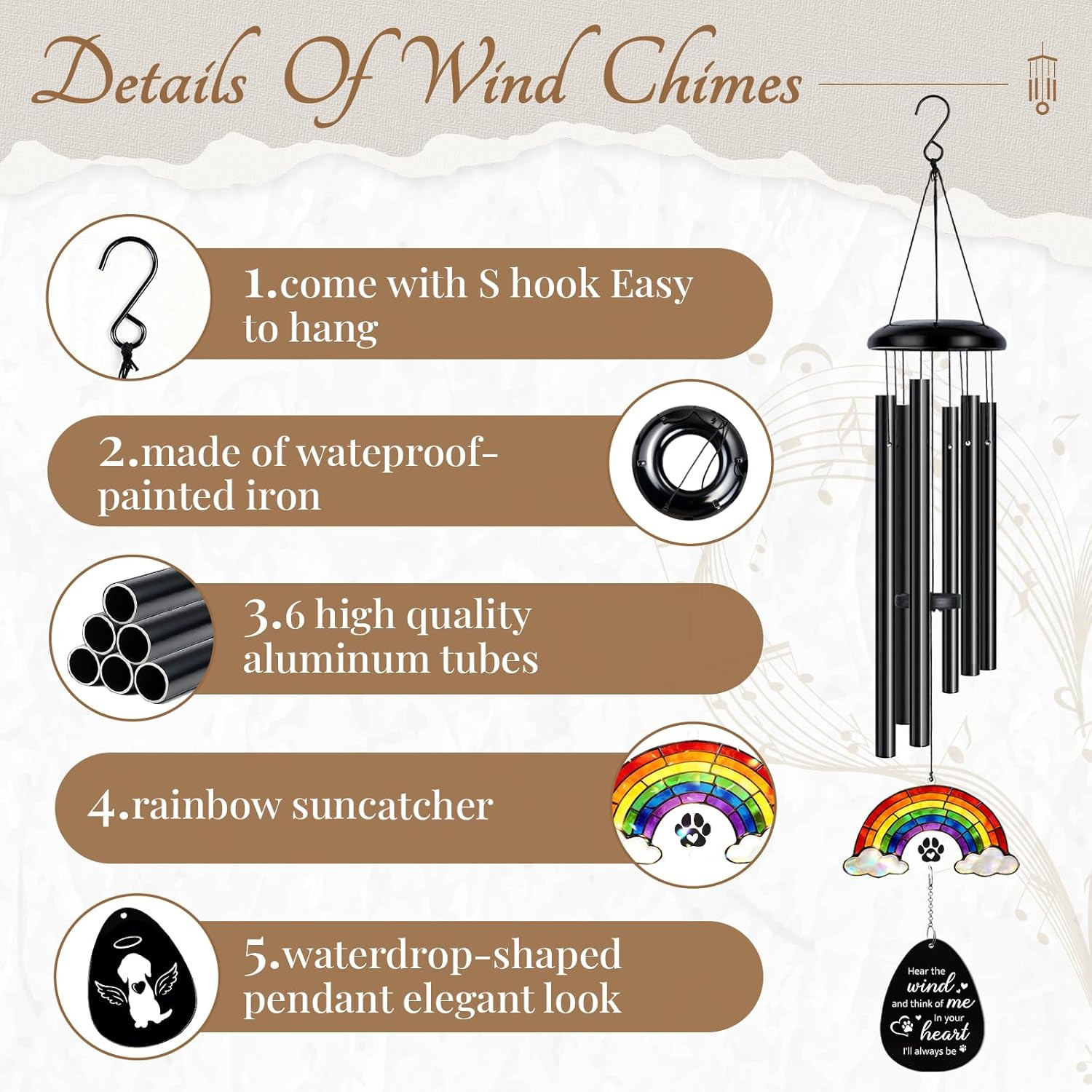 Dog Memorial Gifts for Loss of Dog, 29.9″ Pet Memorial Wind Chimes, Rainbow Brid