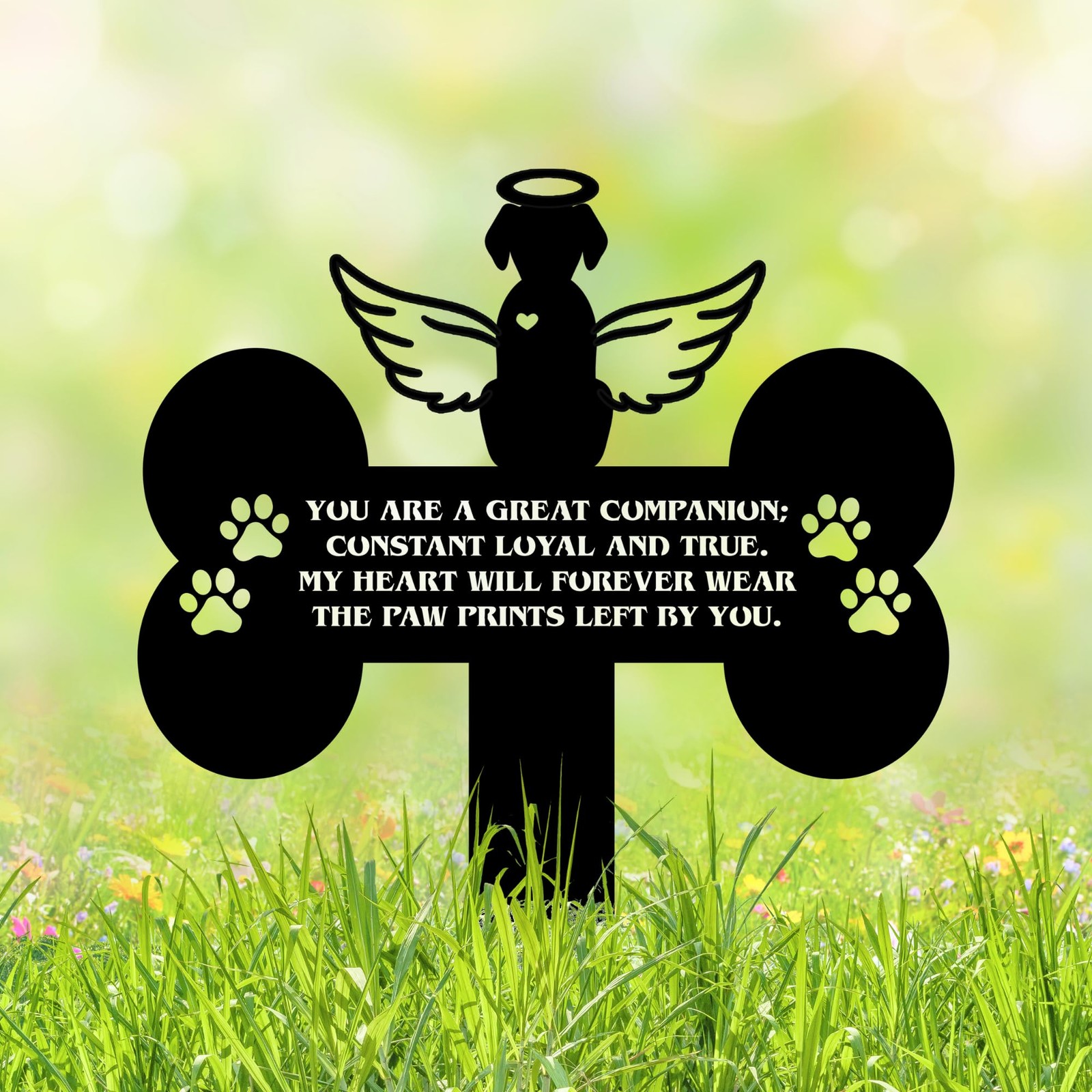 Dog Grave Marker Angel Cross Pet Memorial Metal Headstone Tribute Sign 12 Inch