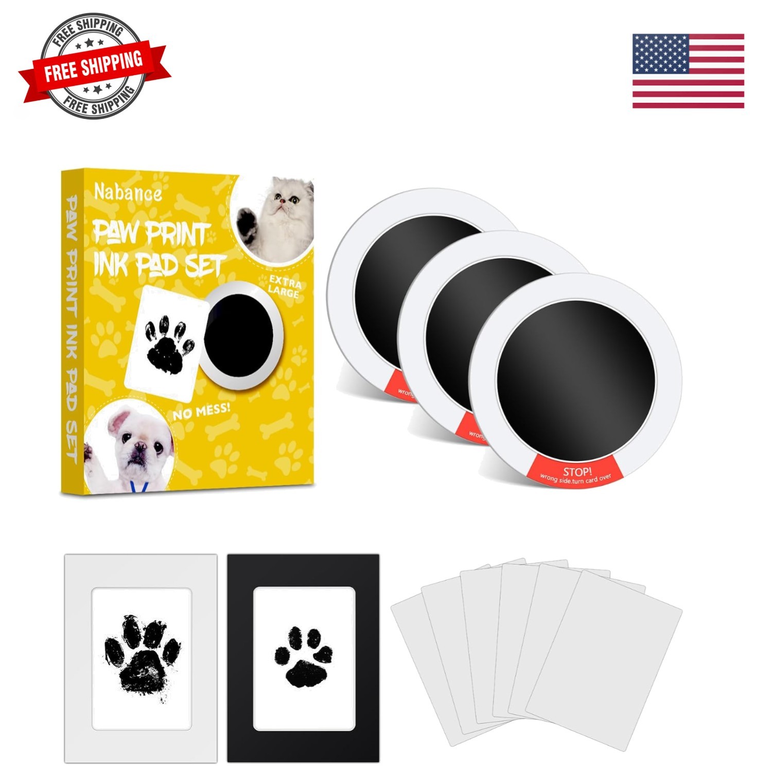 Inkless Paw Print Kit for Dogs, Cats with 3-Pcs Round Ink Pad & 2 Paper Frame…