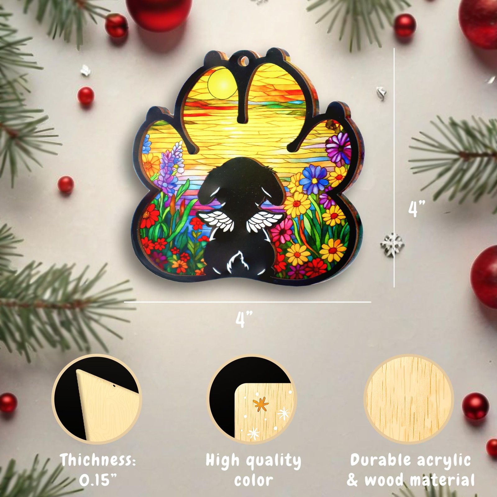 Dog Paw Memorial Ornament with Sympathy Card, Dog Memorial Suncatcher, Pet Re…