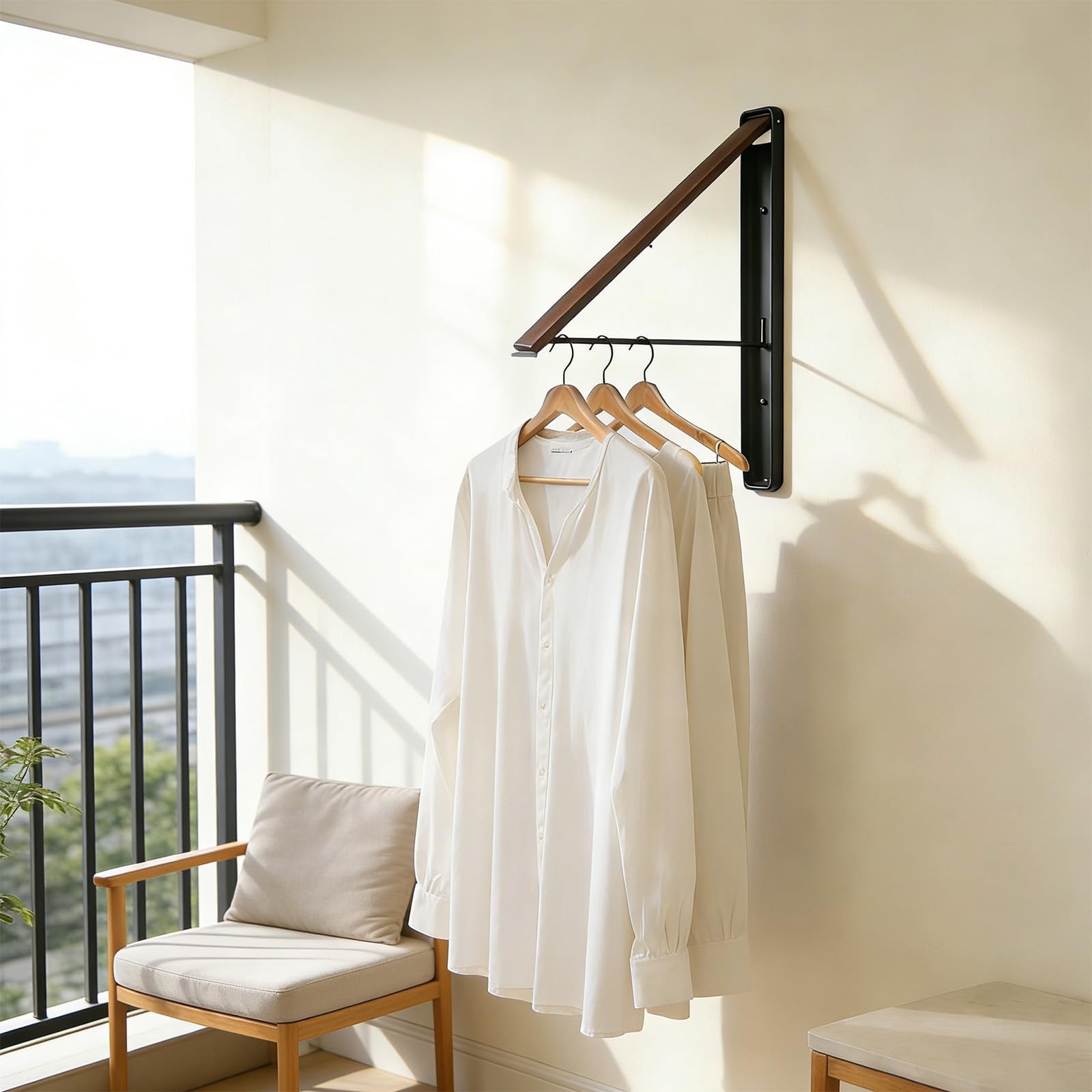 Clothes Drying Rack Wall Mounted for Laundry Balcony RV, Walnut | Indoor Spac…