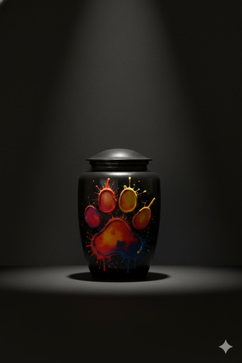 Colorful Paw Print Urn Jar with Lid – Pet Memorial Ashes Container, Decorative