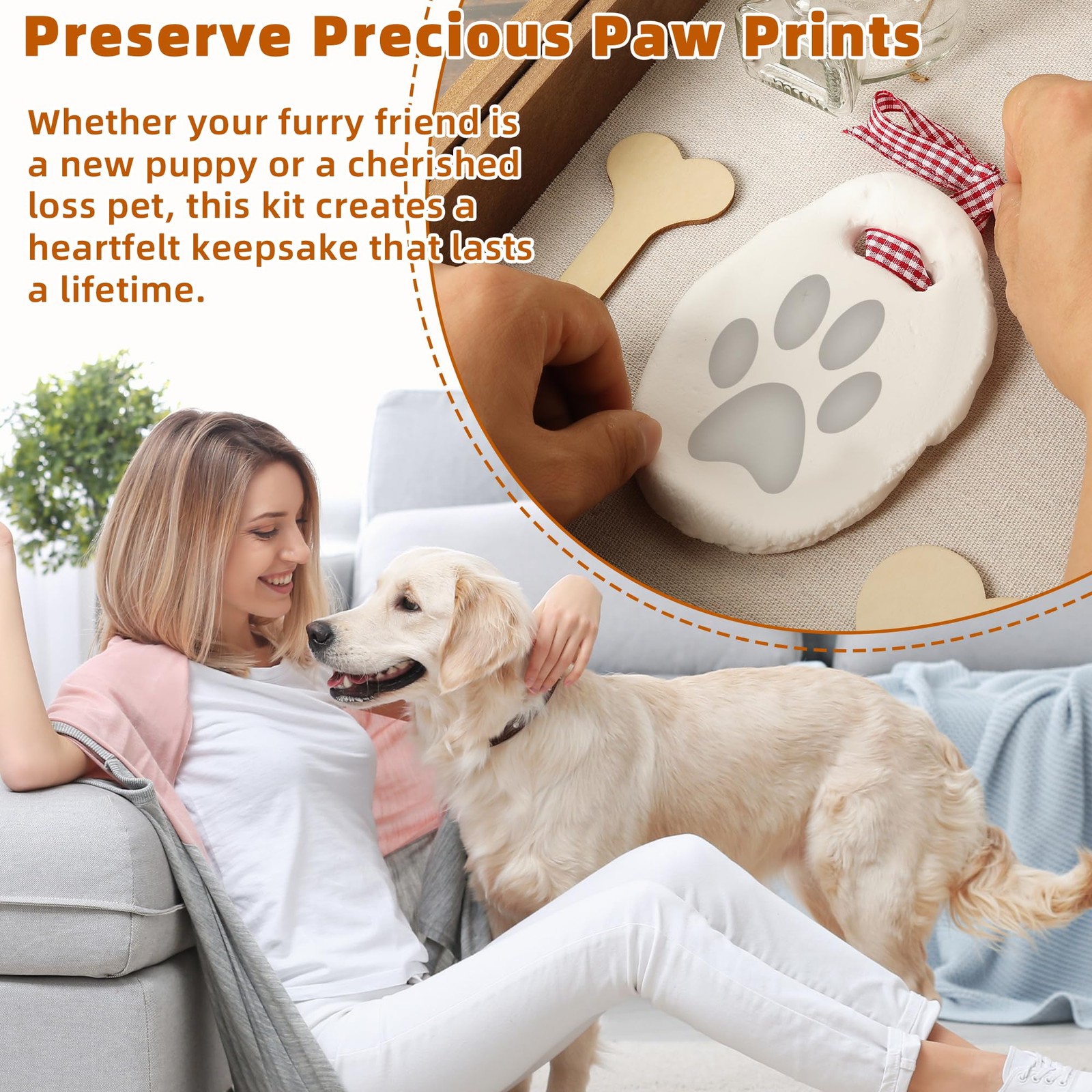 Calpalmy Pet – 11 X 9 Wooden Keepsake Shadow Kit Paw Print Clay