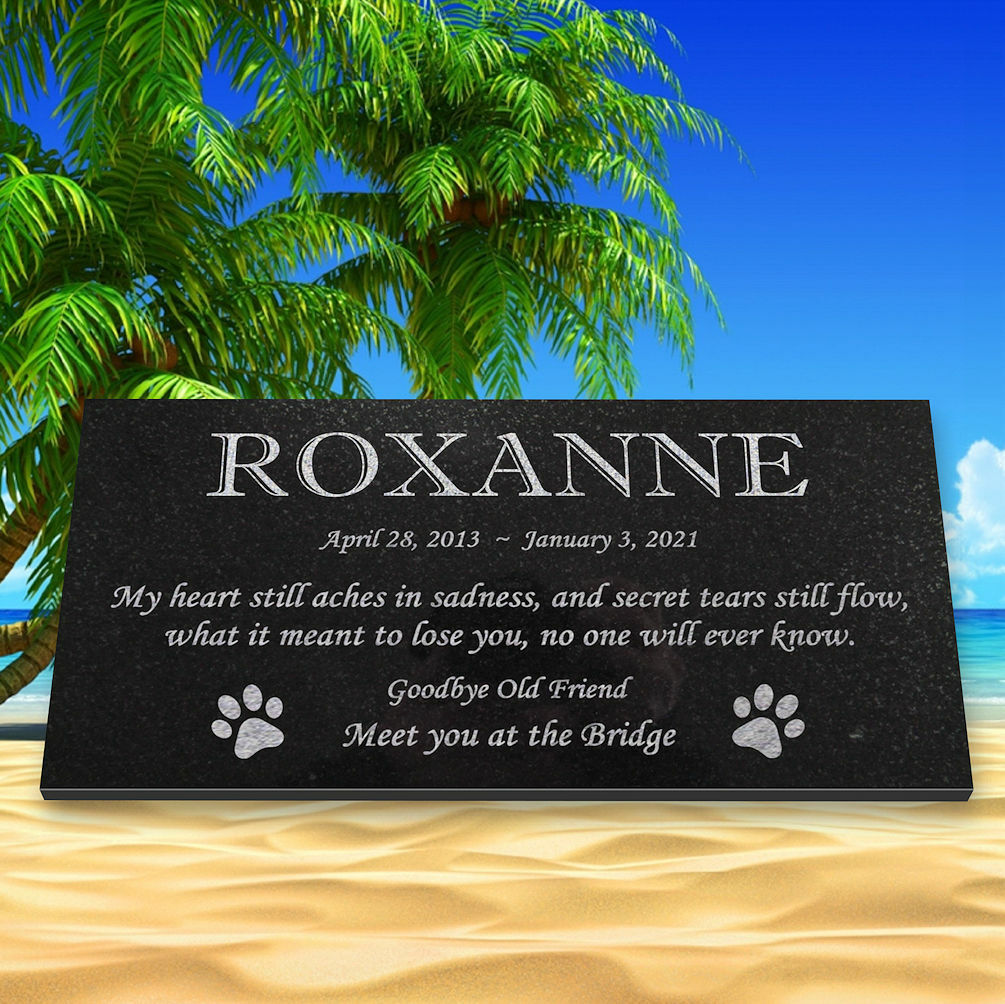 Personalized Cat or Dog Memorial – Granite Pet Memorial – 6×12 – Roxanne