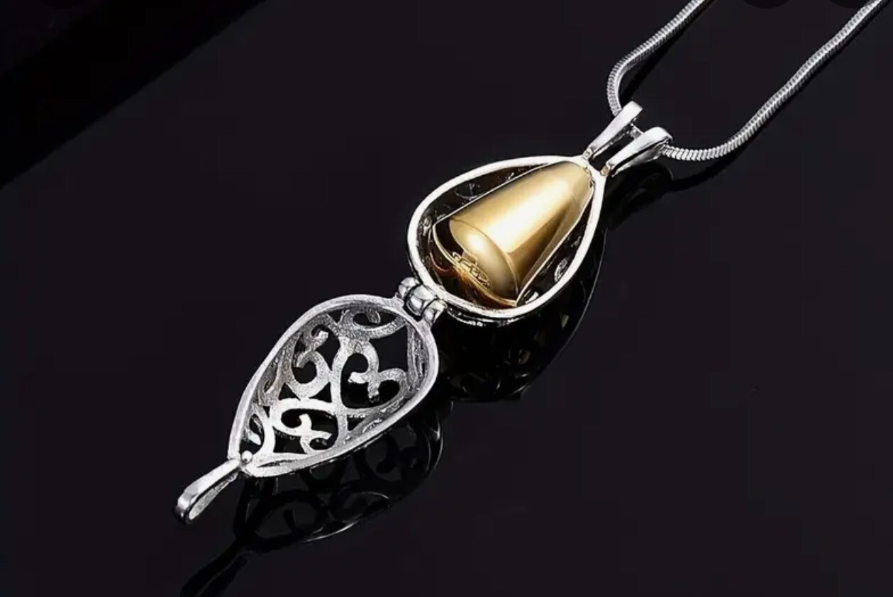 Pet Cremation Ash Holder Pendant Necklace Memorial Urn, Silver and Gold Tone