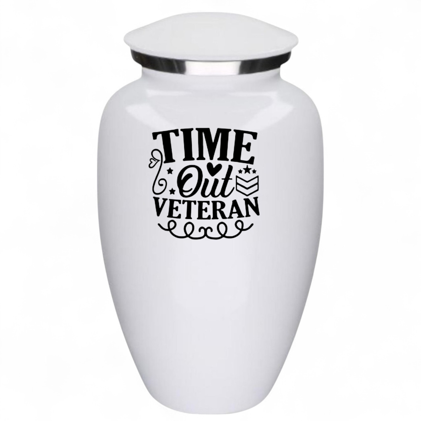 Time Out Veteran White Metal Adult Cremation Urn 190 Cu In Memorial w/ Bag