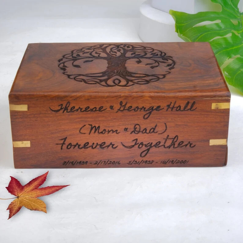 Pet Urn Custom Adult Cremation Keepsake Box Personalized Rosewood Tree of Life