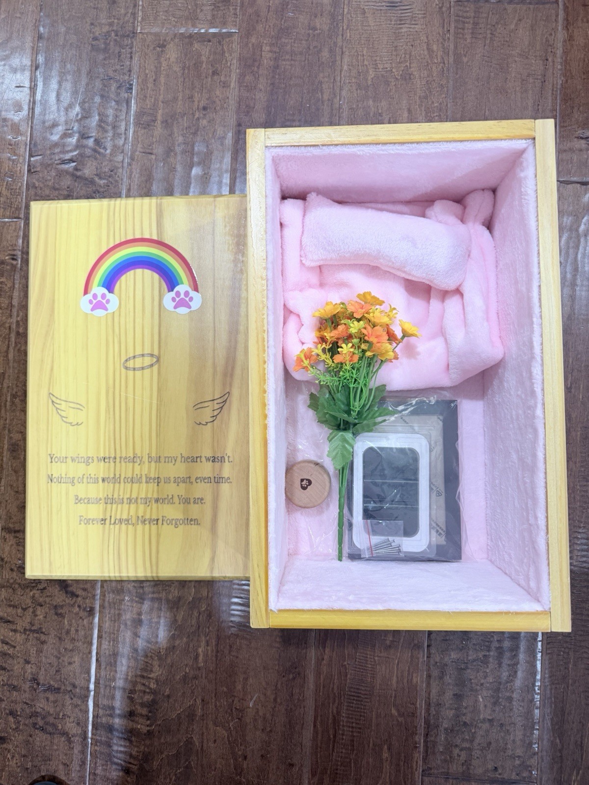 Handmade Pet Casket Pine Wood，Dogs Cats Coffin,Pet Burial Box Memorial, XS, Pink