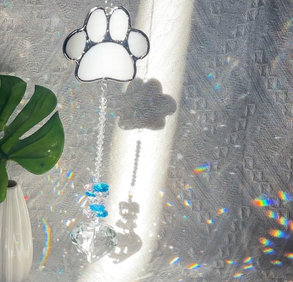 Stained Glass Paw Print Pet Memorial Gifts for Loss of Dog Cat, Pet in Heaven…
