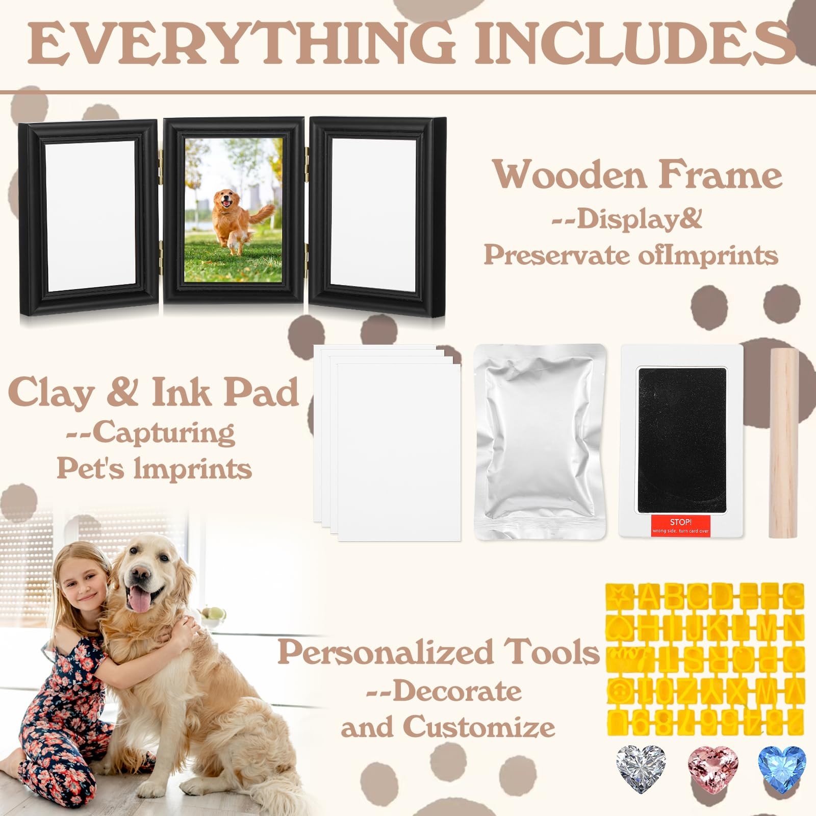 Ink&Clay Paw Print Kit Keepsake,Inkless Ink Pad & Soft Clay for Dogs/Cats Paw…