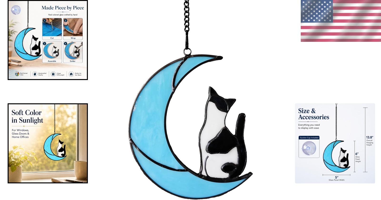 Memorial Stained Glass Tuxedo Cat Suncatcher – 5×6 in for Heartfelt Remembrance