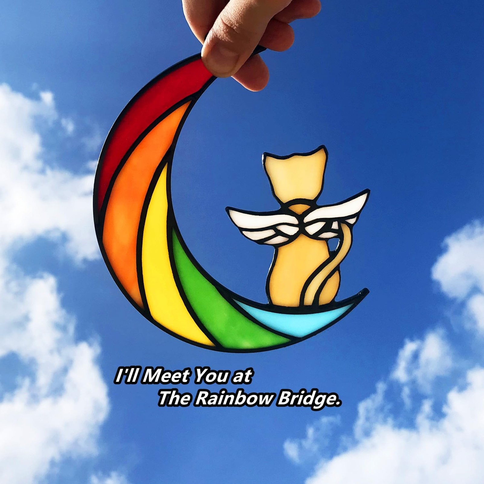 Stained Glass Rainbow Bridge Pet Memorial Gifts, Orange Cat Decor Memorial Gi…