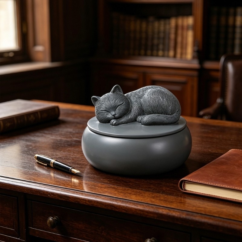 Resin Sleep Cats Urn For Ashes Pet Memorial Statue Outdoor Indoor Decorative