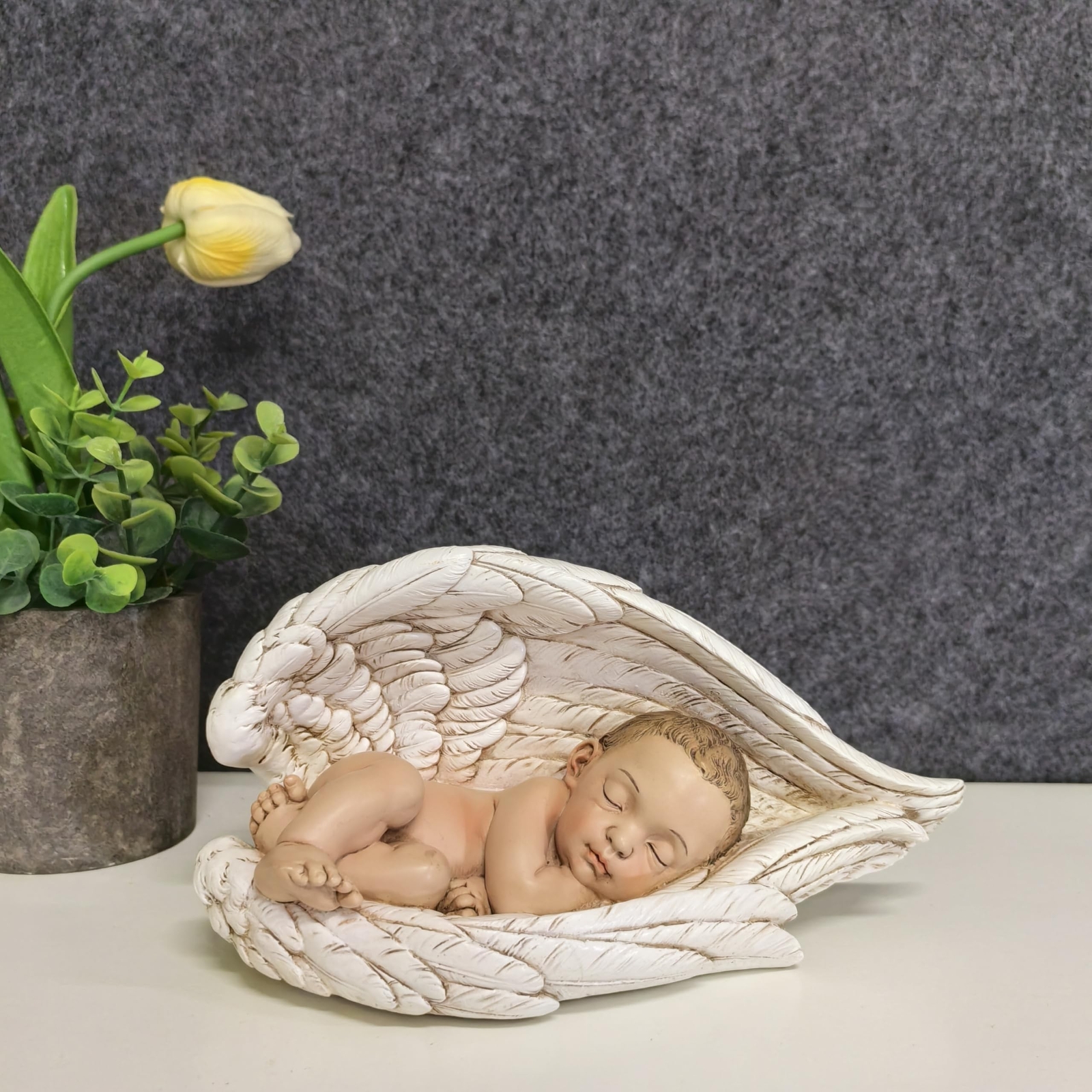 Sleeping Baby in Angel Wings Statue, 7inch Long Guardian Angel Wings Baby Cat…