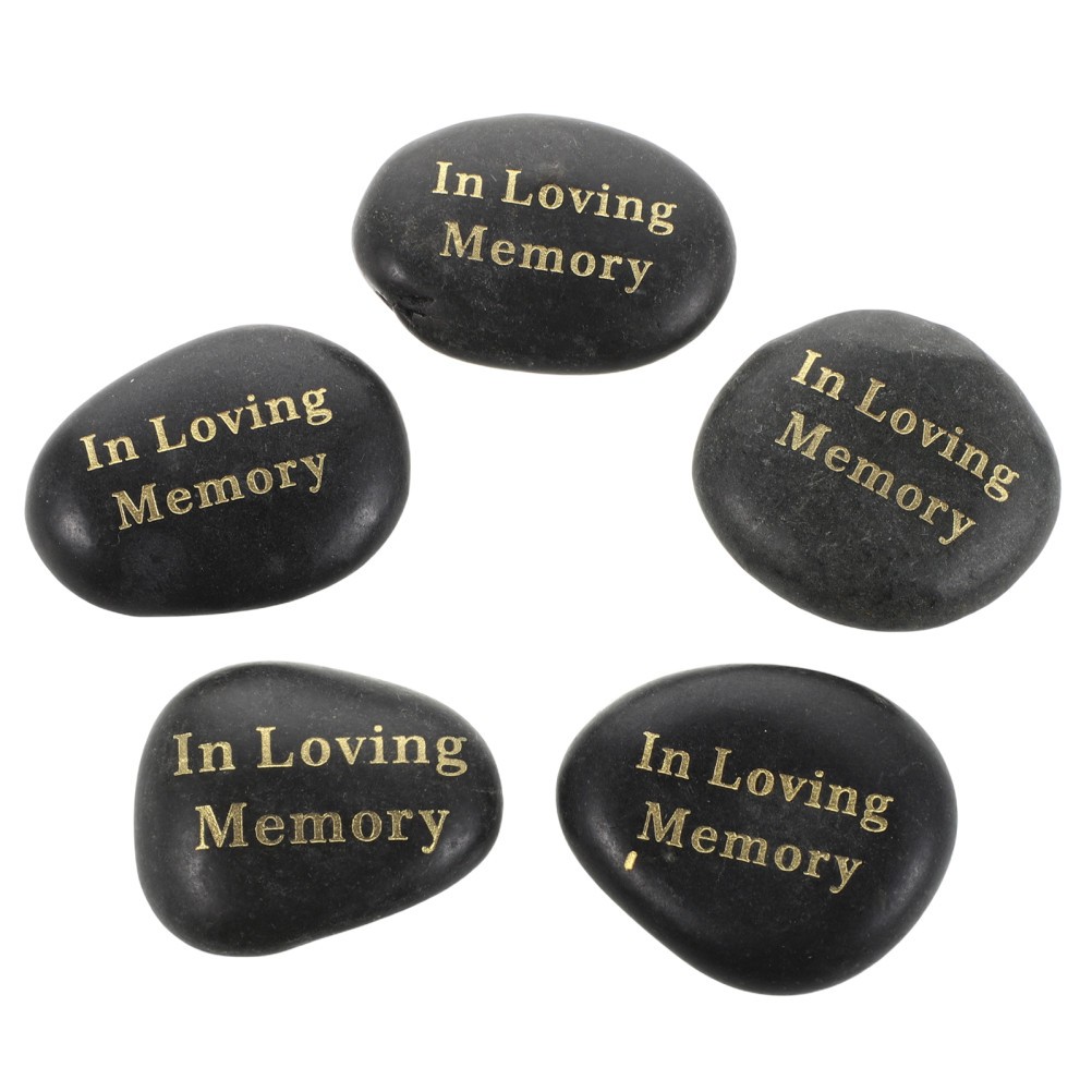 5Pcs Black Memorial Stones for Grave Handcrafted Engraved Cemetery Decor