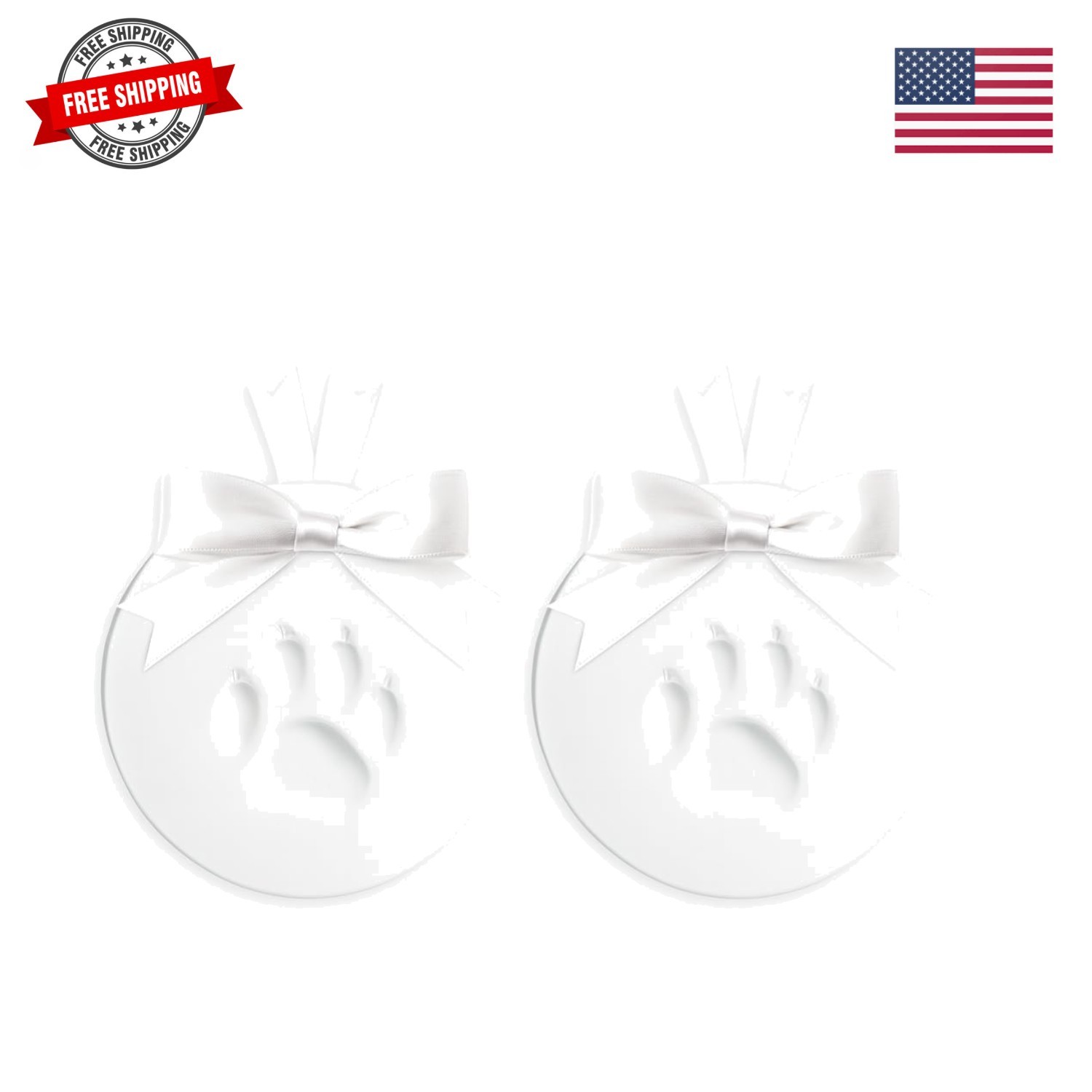 Pet Paw Print Ornament Kit, 2-Pack Keepsake Clay Impression Set with White Ri…